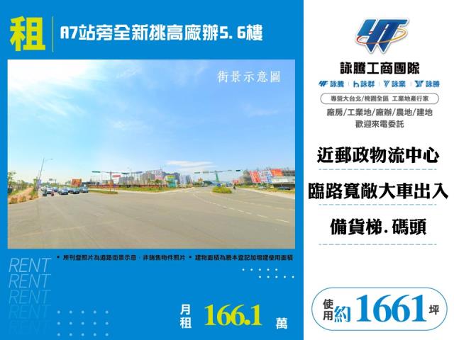 A7站旁全新挑高廠辦5.6樓