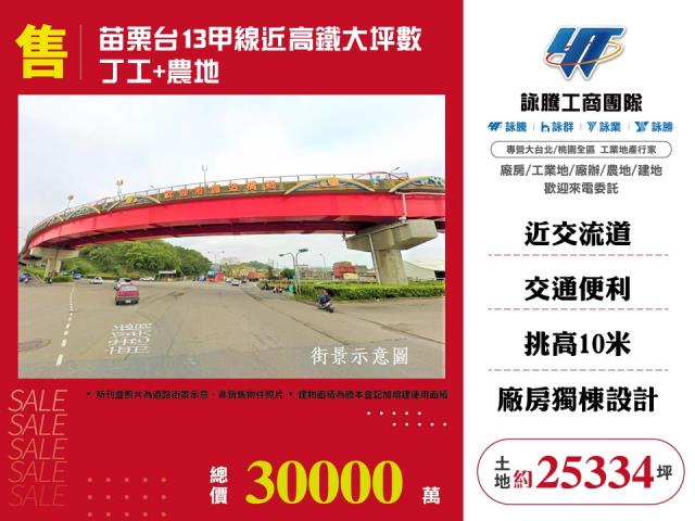 苗栗台13甲線近高鐵大坪數丁工+農地 - 苗栗縣工業不動產