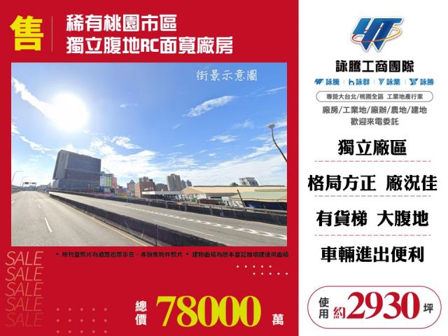 稀有桃園市區獨立腹地RC面寬廠房